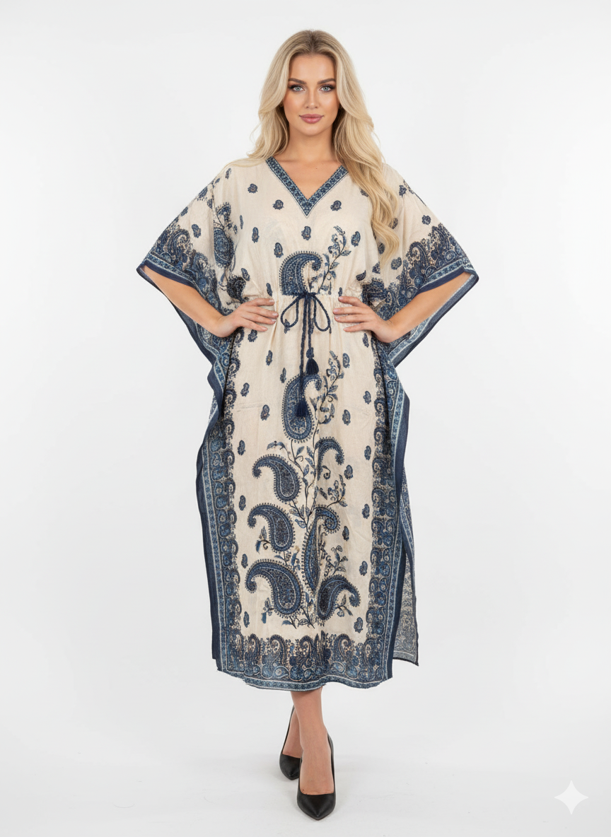 The Blue Central Paisley Kaftan β GLAMOURA-X
