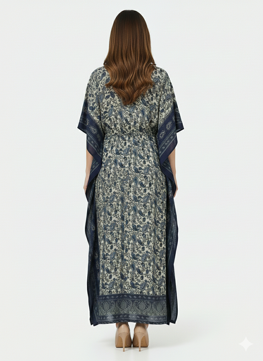 Indigo Paisley Serenity Artisanal Modest Kaftan | Beach Wrapβ GLAMOURA-X