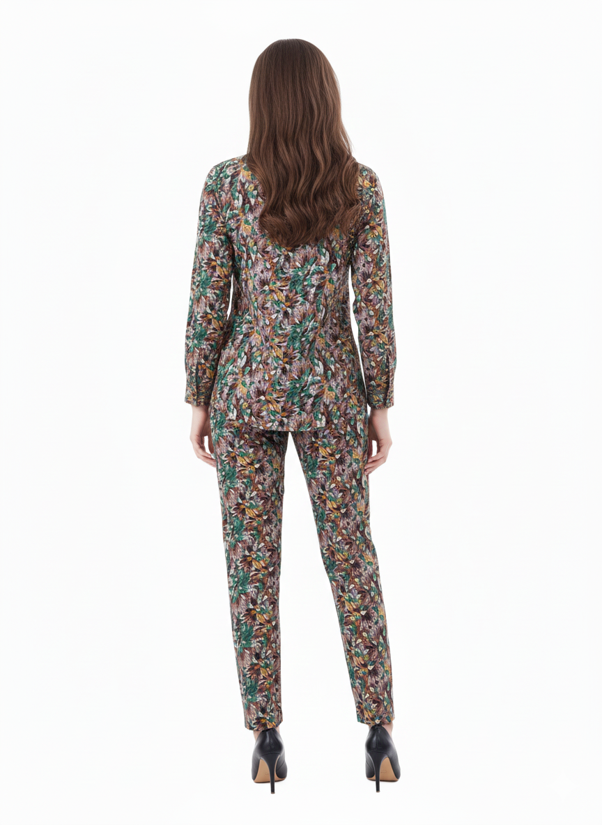 Tropical Earth Co-Ord Set | Brown & Green Floral | GlamouraX