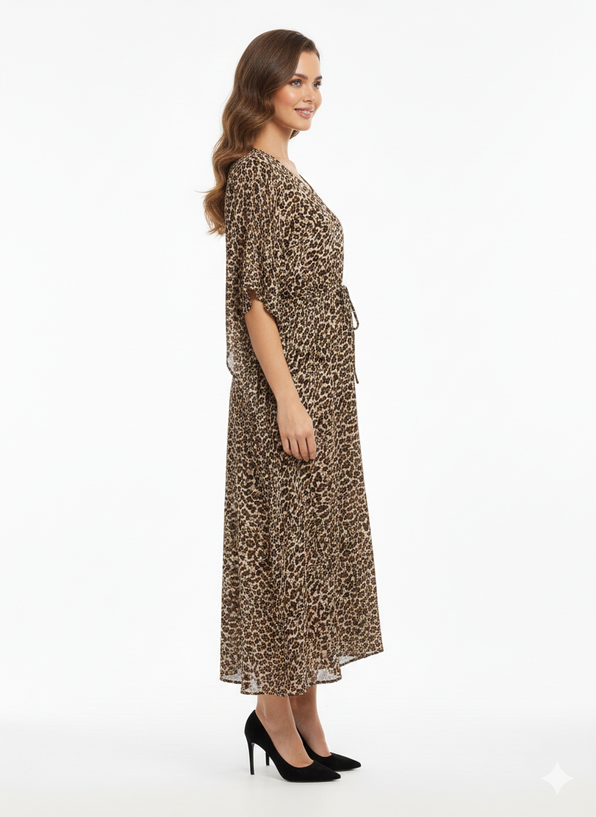 Serengeti Dusk Leopard Print Drawstring Kaftan | Beach Wrapβ GLAMOURA-X