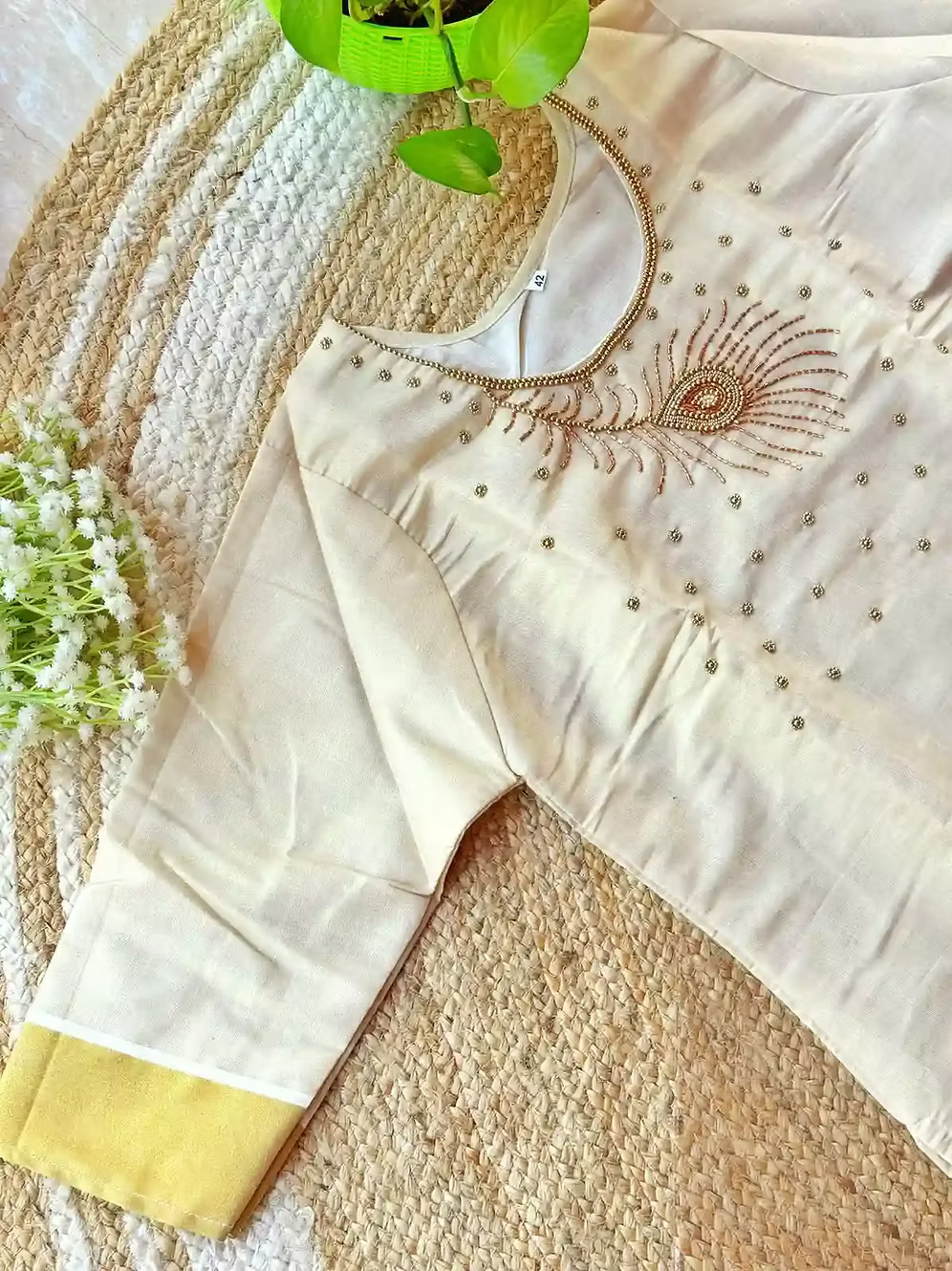 Golden Tissue Kurthi with Stone Work