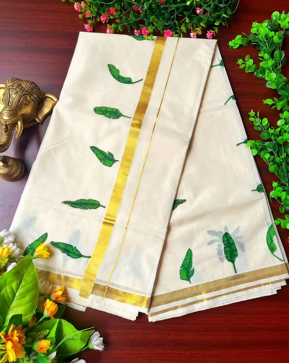 Banana Leaf Designer Kasavu Cotton Saree | Kuthampully