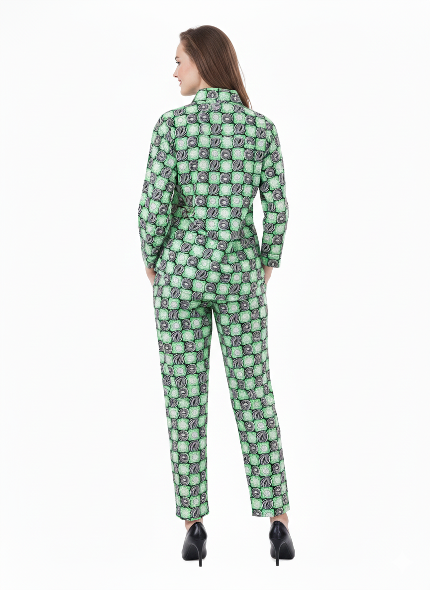 Glamoura X Mod Green Geometric Co-ord Set | Lime & Black Checkerboard Modest Wear