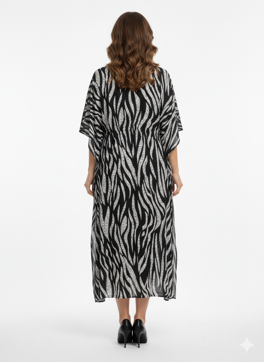 Onyx & Frost Abstract Zebra Swirl Kaftan | Beach Wear — GLAMOURA-X