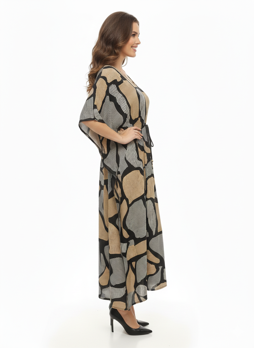 Onyx & Amber Abstract Swirl Drawstring Kaftan | Beach Wearβ GLAMOURA-X