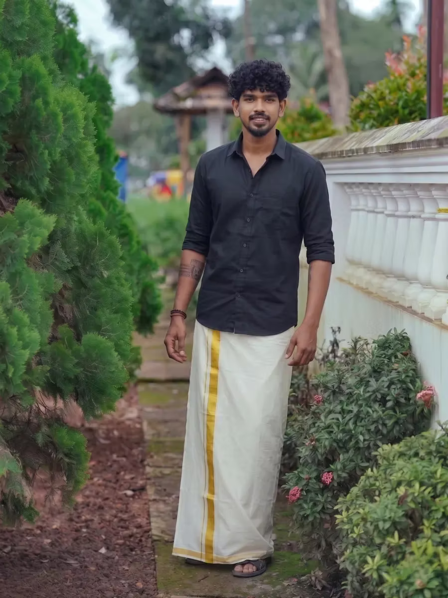 Black Shirt and Kasavu Mundu Dhoti Combo