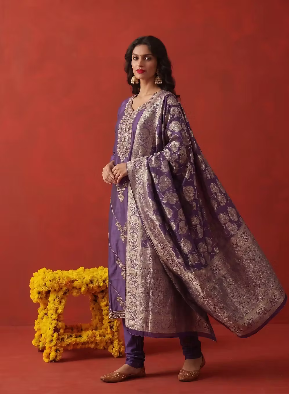 Grape Purple Hand Embroidered Kurta Set With Dupatta
