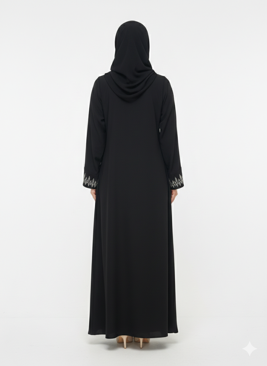 Glamoura X Obsidian Frost Black Abaya with Silver Diamond Work