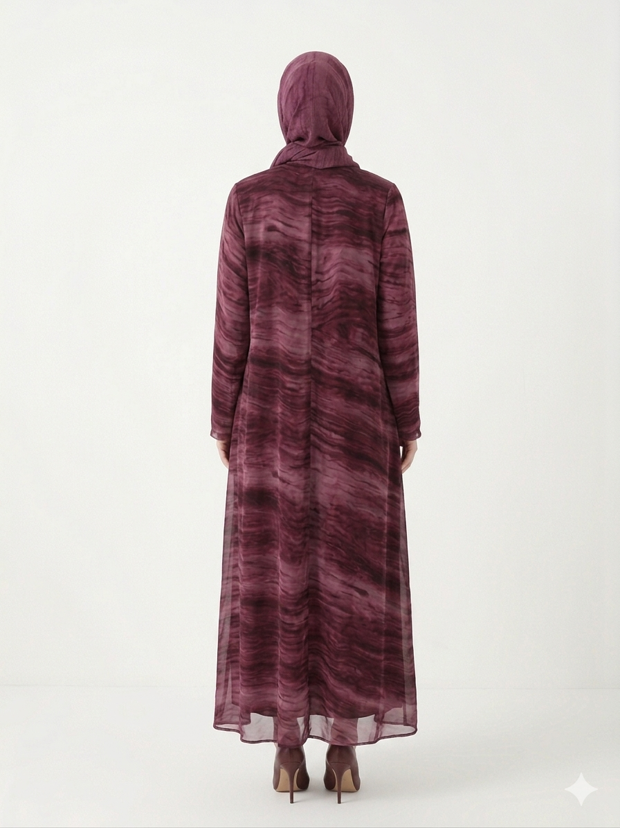 Glamoura X Enchanting Wine Marble-Print Chiffon Modest Abaya