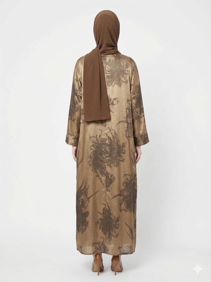 Glamoura X Golden Bronze Satin Kimono Modest Abaya