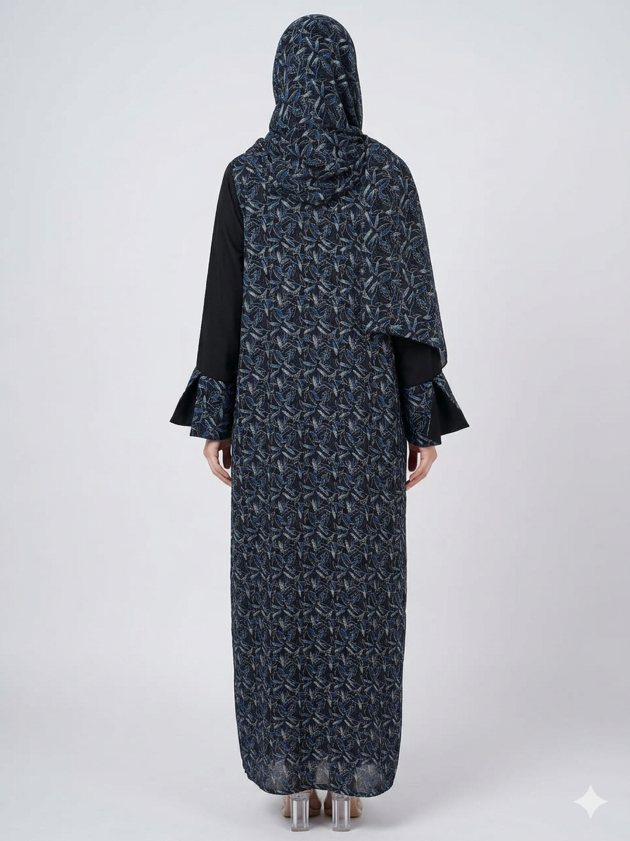 Glamoura X Black and Blue Pashmina Print Nida Abaya