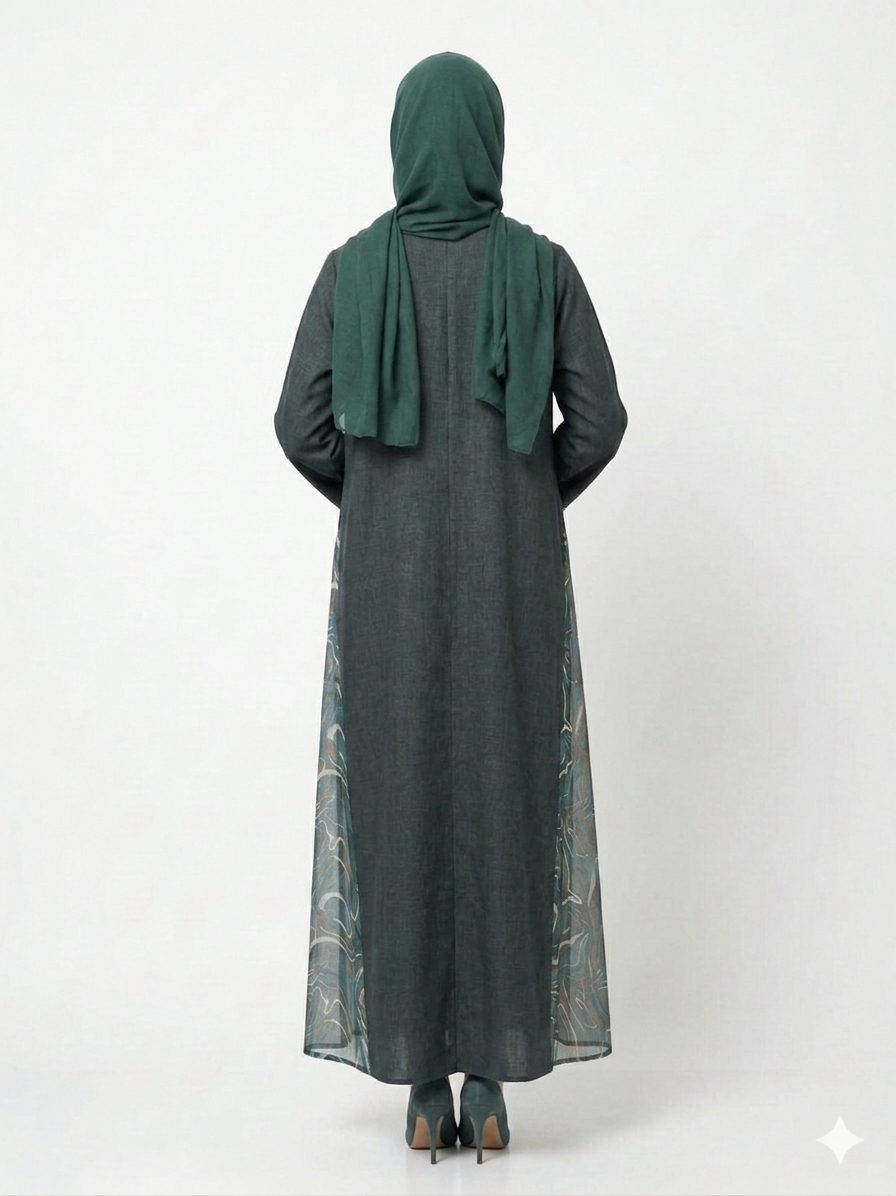 Glamoura X Emerald Fusion Textured Cotton & Sheer Side Chiffon Abaya