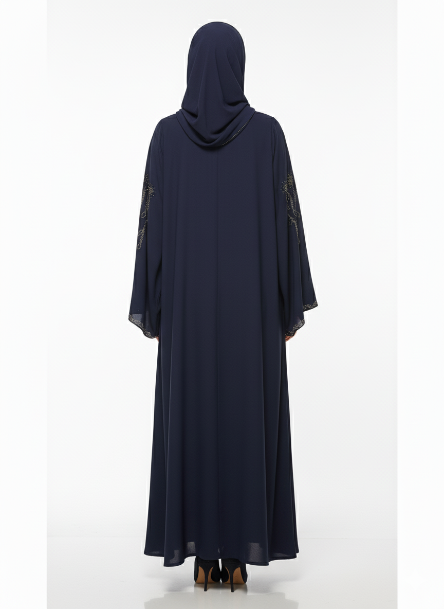 Glamoura X Navy Blue Butterfly Abaya | Vine Embellishment | Wide Flared Sleeves | Elegantly Flowing Modesty Wear