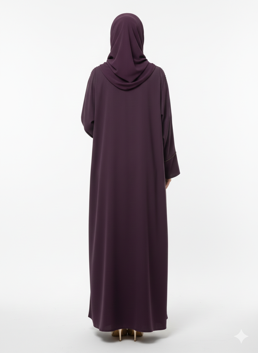 Deep Plum Beaded Abaya | Glamoura X by Vissin Global Trading