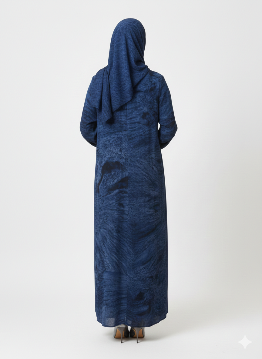 Dark Sapphire & Navy Marble Print Abaya | Glamoura X Luxury Modest Chiffon-Finish Wrap
