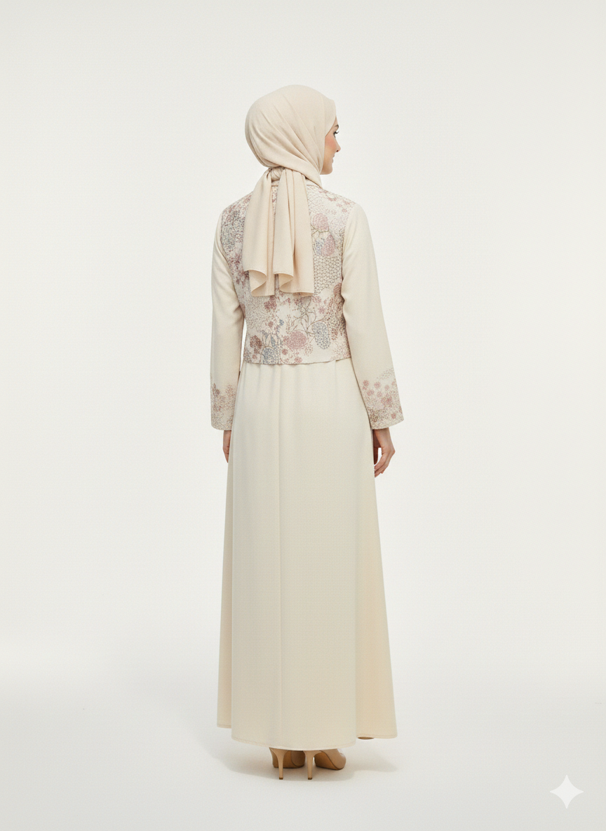 GLAMOURA X Alabaster Blossom Abaya | Floral Embroidery & Tailored Lapel | Farasha Silhouette
