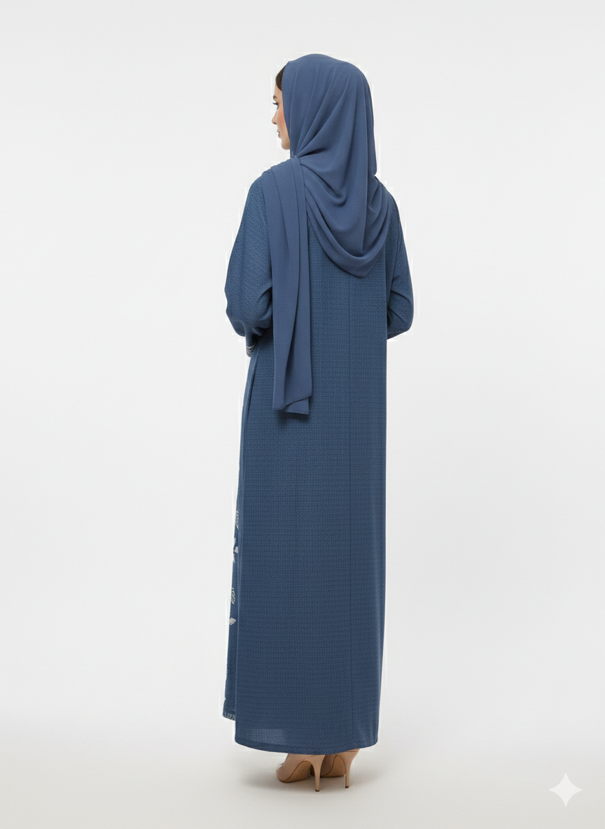 GLAMOURA X Azure Grove Blue Kimono-Style Embroidered Abaya