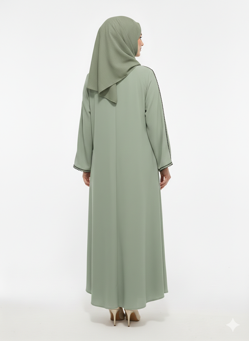 Glamoura X Serenity Light Green Minimalist Trim Modest Abaya