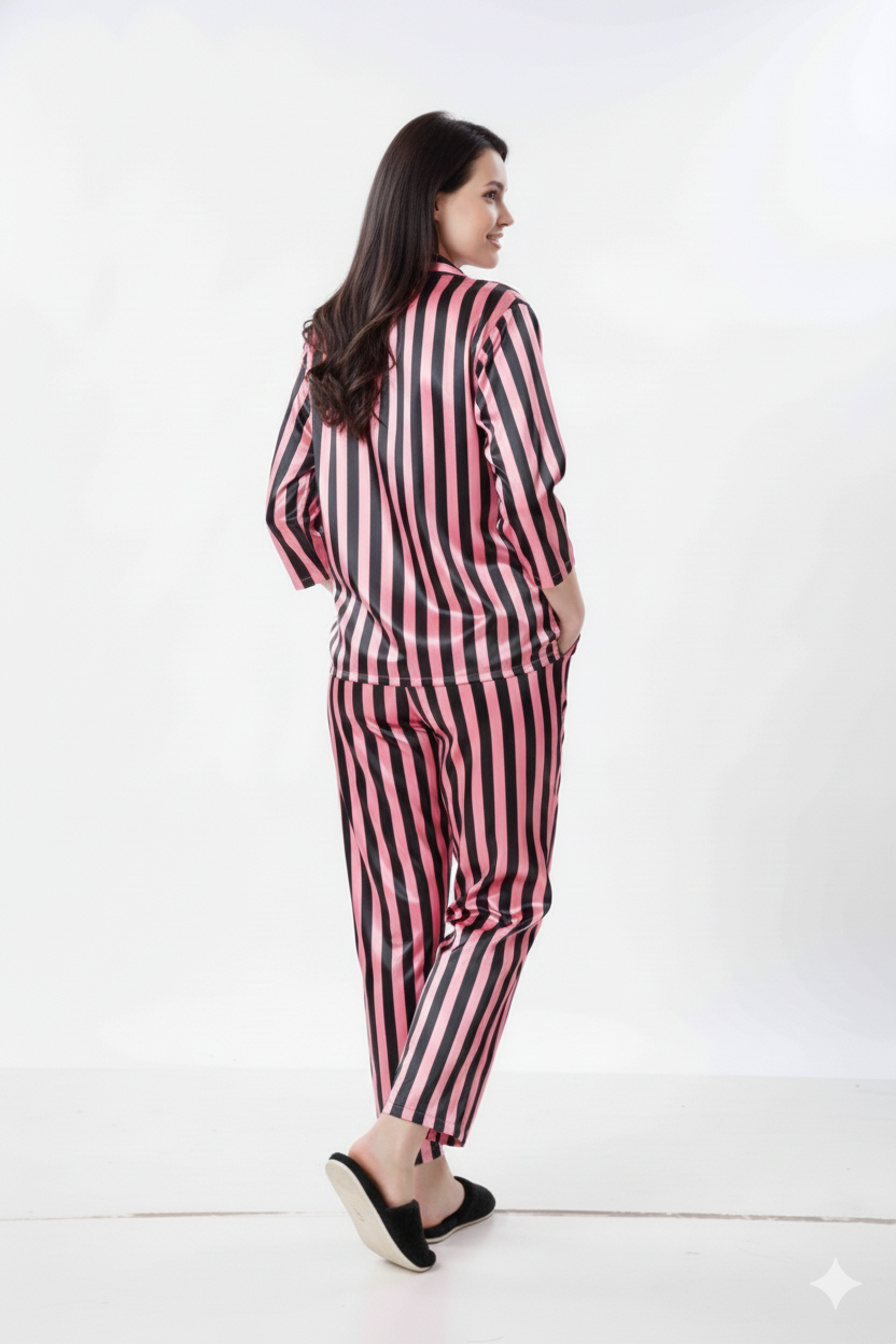 Venetian Stripe Satin Nightsuit ā Glamoura X