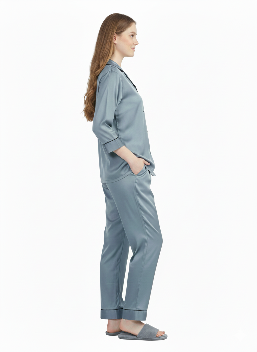 Dusty Blue Armani Satin Nightsuit