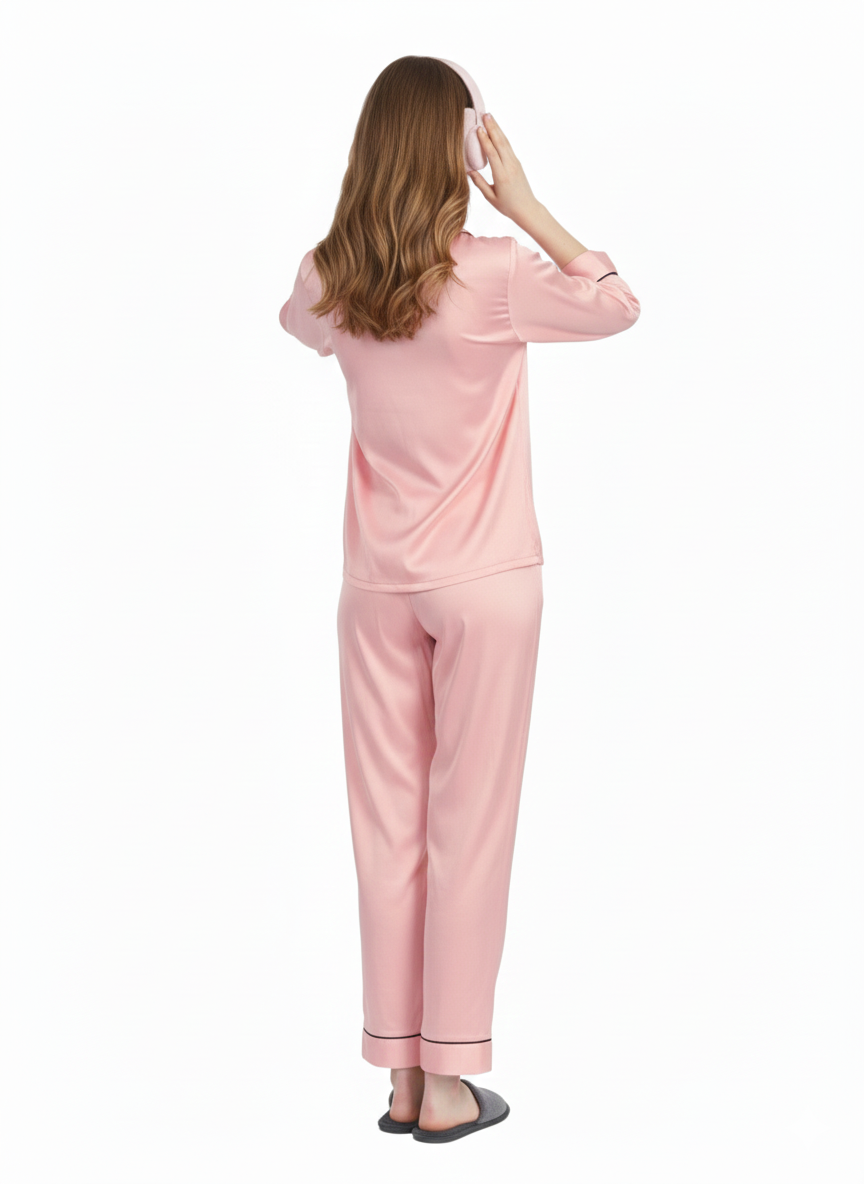 Blush Pink Armani Satin Nightsuit | Luxe Pale Pink Pyjama Set | GLAMOURA X