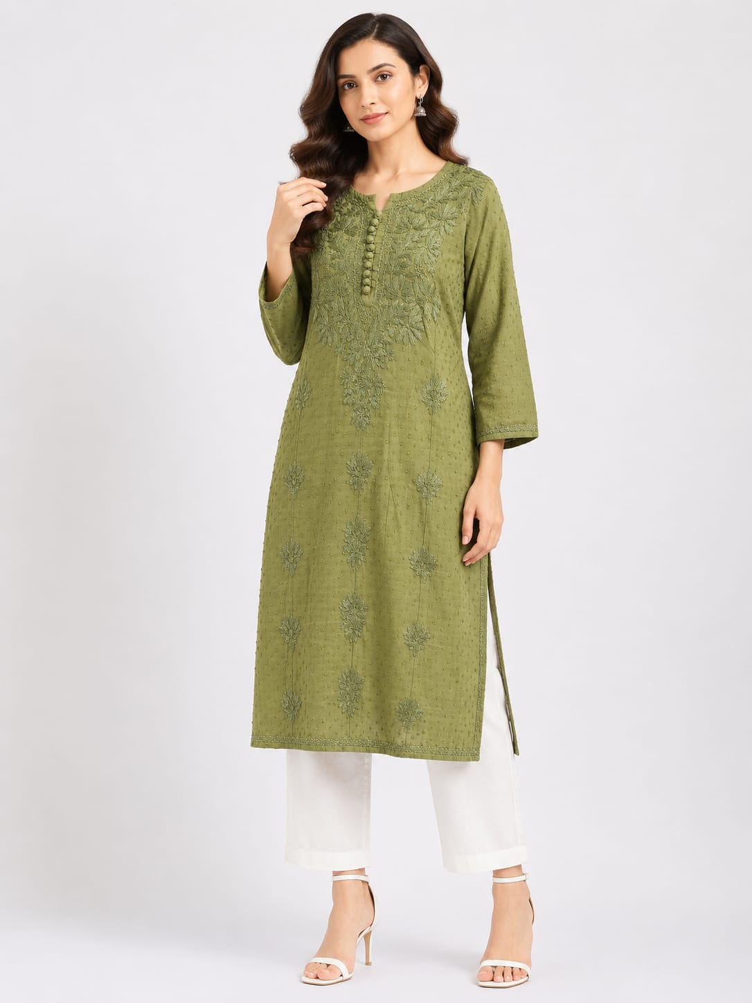 Cotton polka button kurthi