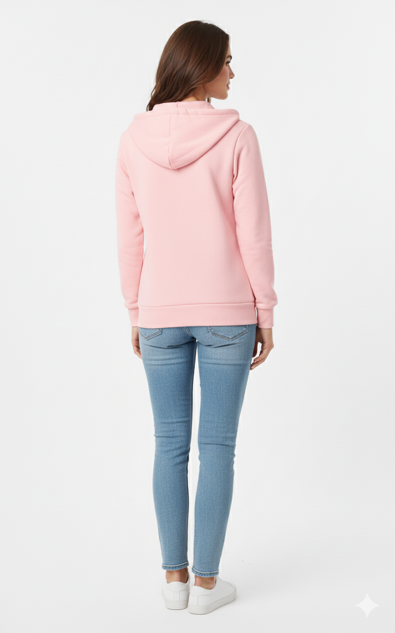 Baby Pink Solid Premium 390 GSM Cotton Full-Zip Unisex Hoodie | Glamoura X by Zadine Customizable
