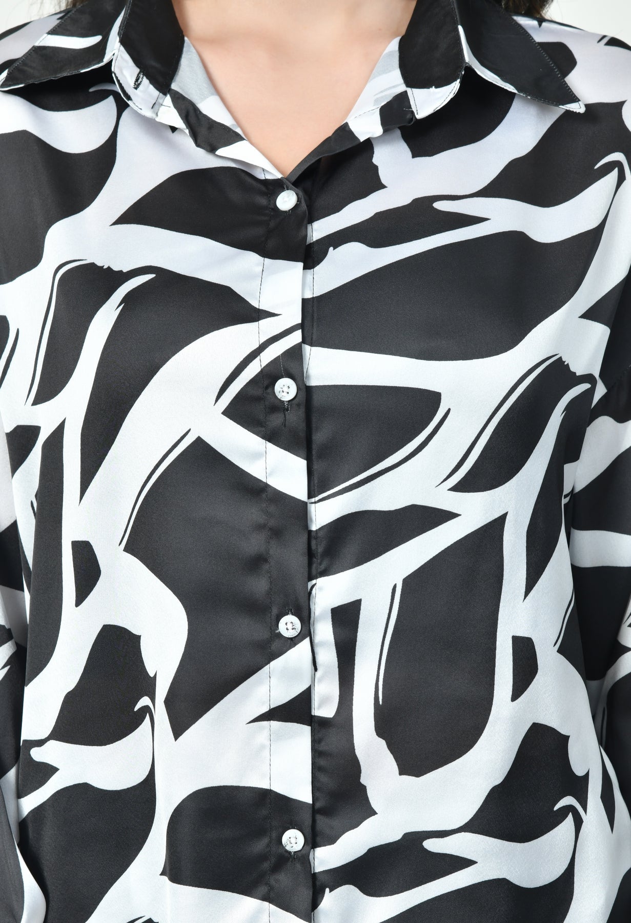 Glamoura X Black & White Abstract Japanese Satin Co-ord Set | Modest Luxury Wear