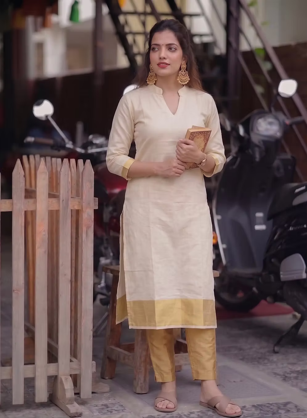 Golden Kasavu Tissue Kurti