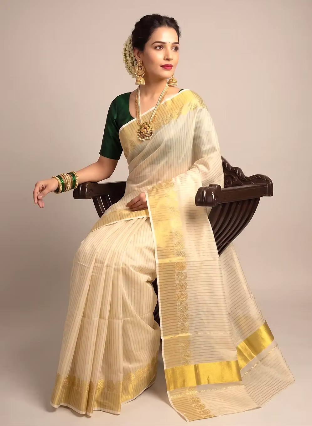 Golden Mango Jacquard Tissue Kerala Kasavu Saree
