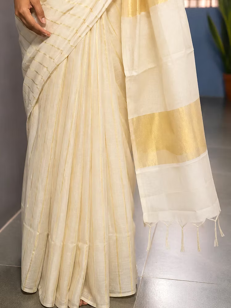 Traditional Stripe Designer Mul Cotton Inspired Kasavu Saree