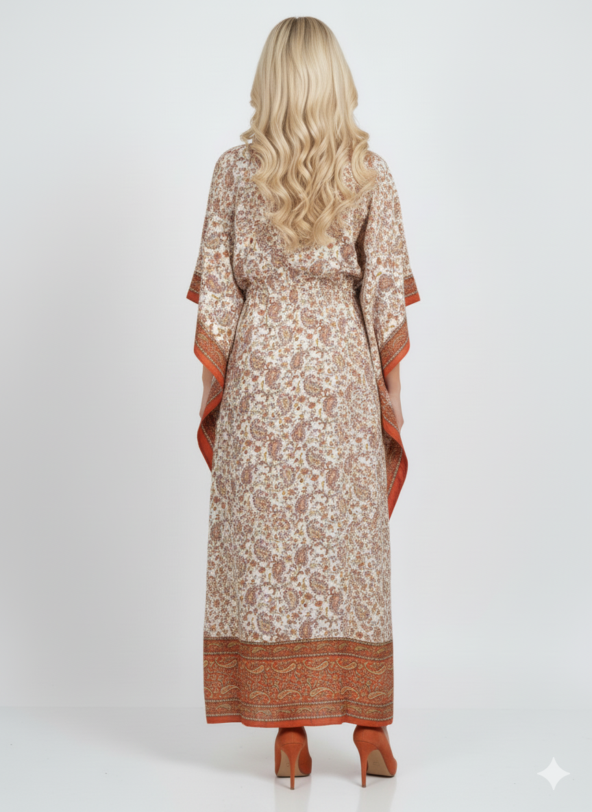 The Orange Border Paisley Kaftan — GLAMOURA-X