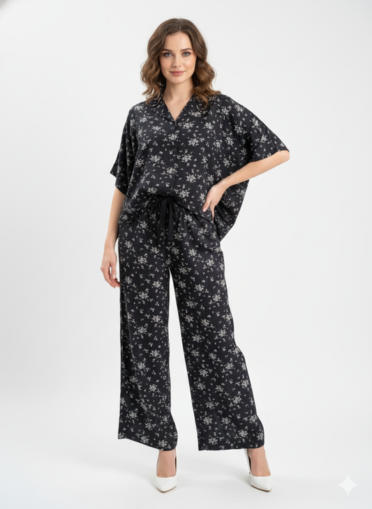 Black Floral Palazzo Co-Ord Set | Modest Wear | GlamouraX