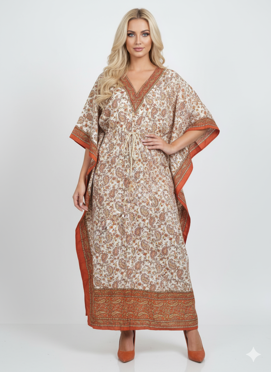 The Orange Border Paisley Kaftan — GLAMOURA-X