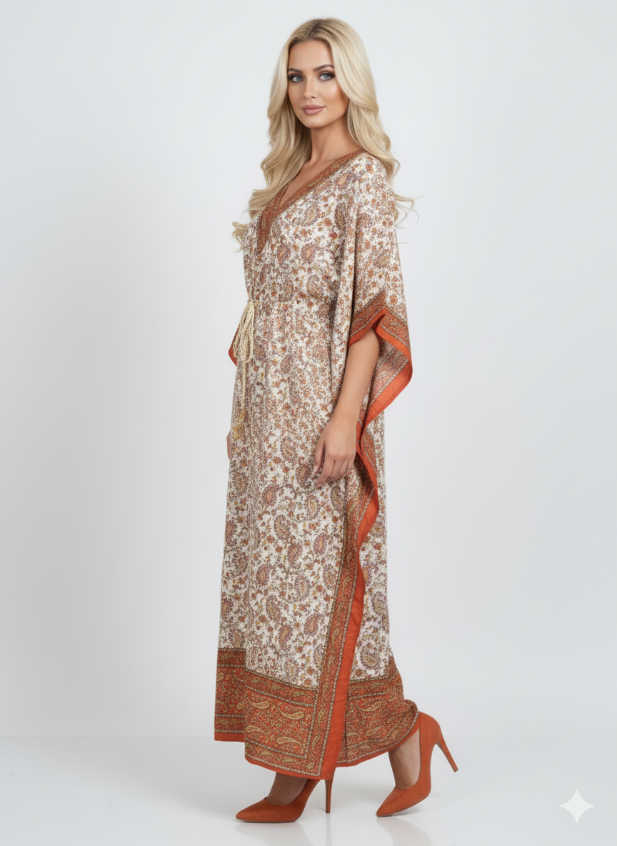 The Orange Border Paisley Kaftan — GLAMOURA-X