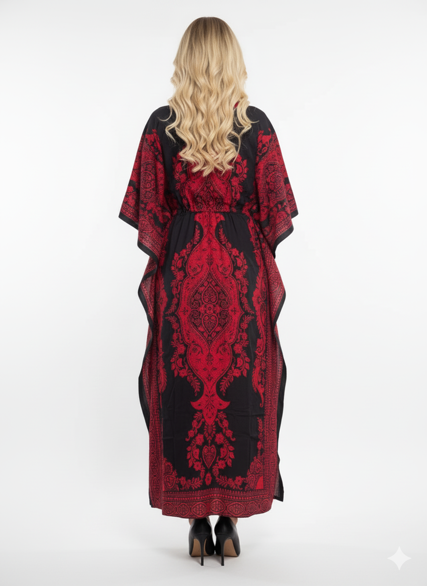 Maroon Black Trendy Paisley Kaftan — GLAMOURA-X