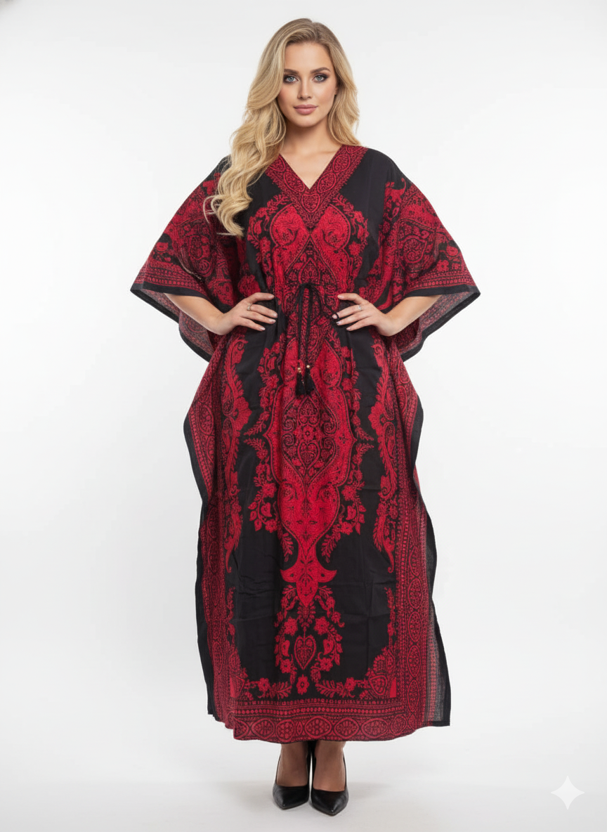 Maroon Black Trendy Paisley Kaftan — GLAMOURA-X