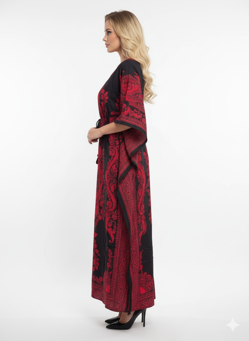 Maroon Black Trendy Paisley Kaftan — GLAMOURA-X