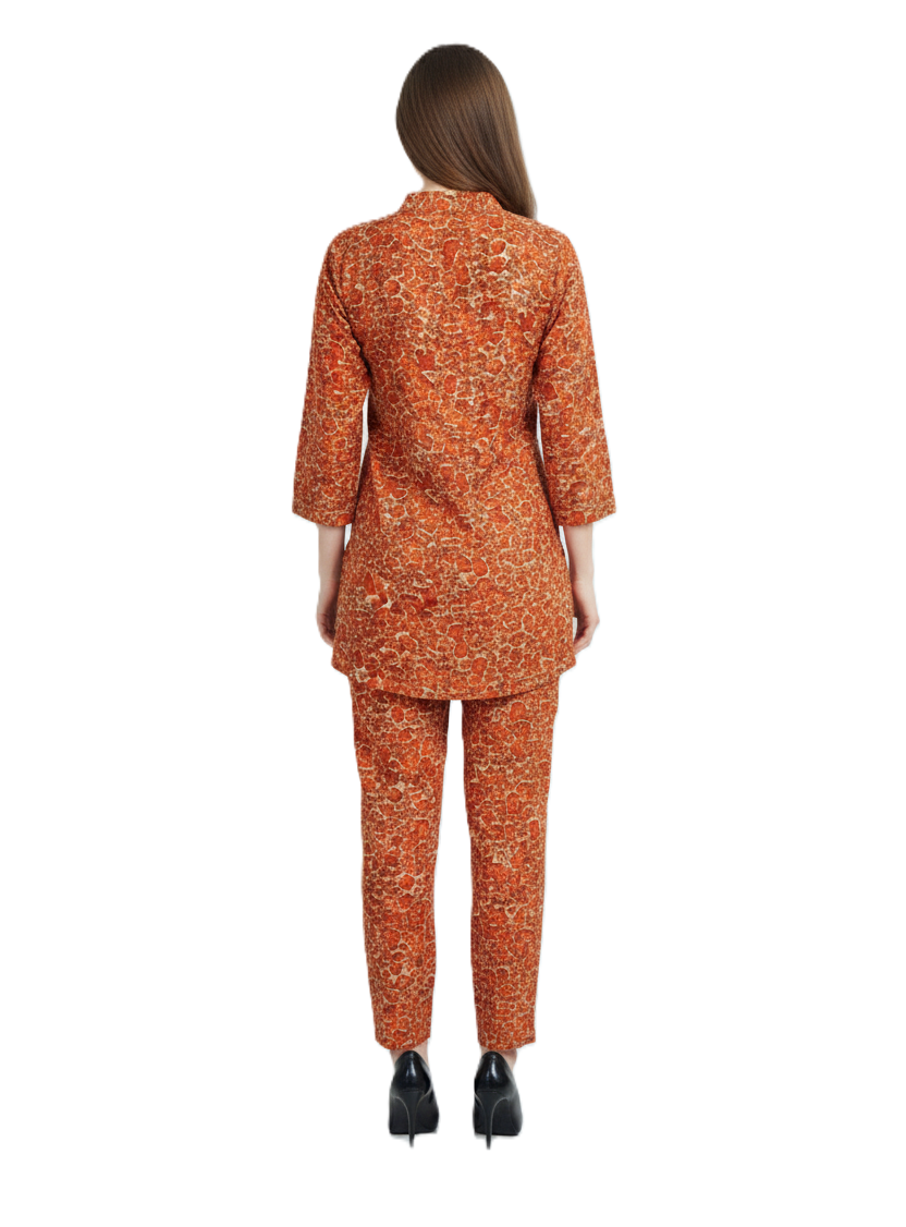 Orange Abstract Kurti & Pant Co-Ord Set | Rayon Modest Wear | GlamouraX
