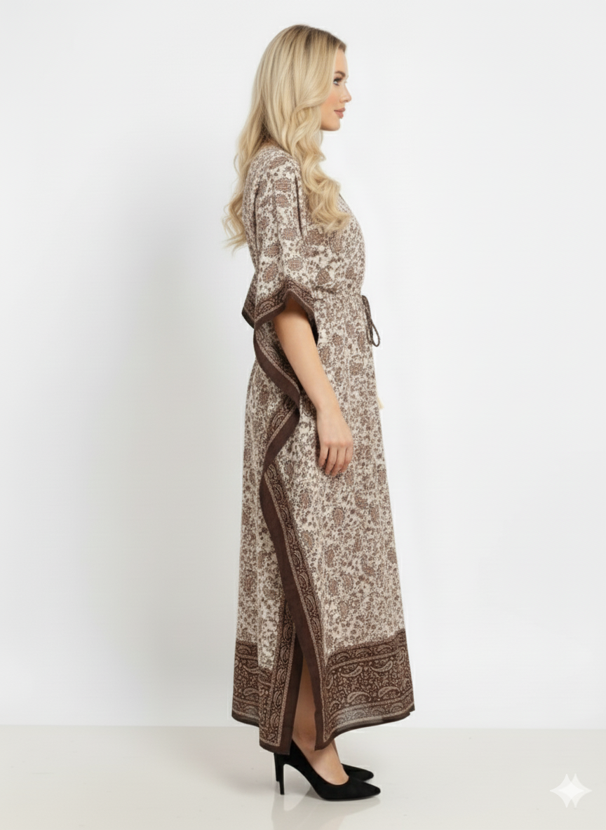 The Brown Border Paisley Kaftan — GLAMOURA-X