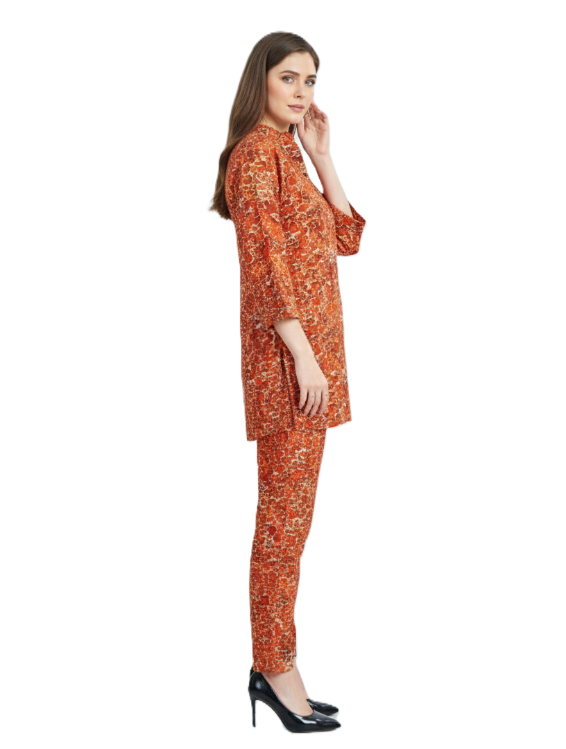 Orange Abstract Kurti Set & Pant Co-ord Set – Rayon Co-ord Set