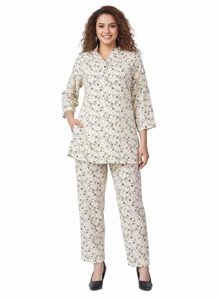 Opal Bloom Printed Kurti Co-Ord Set | Modest Wear | GlamouraX