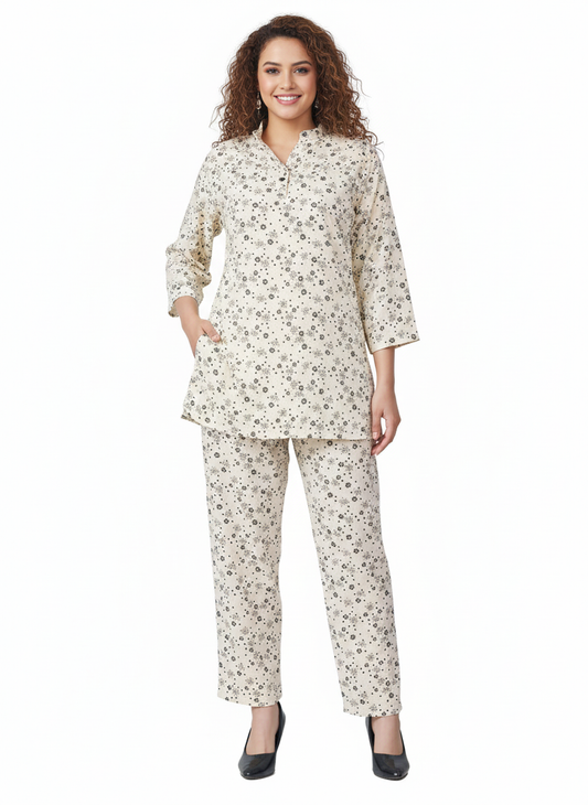 Opal Bloom Printed Kurti Co-Ord Set | Modest Wear | GlamouraX