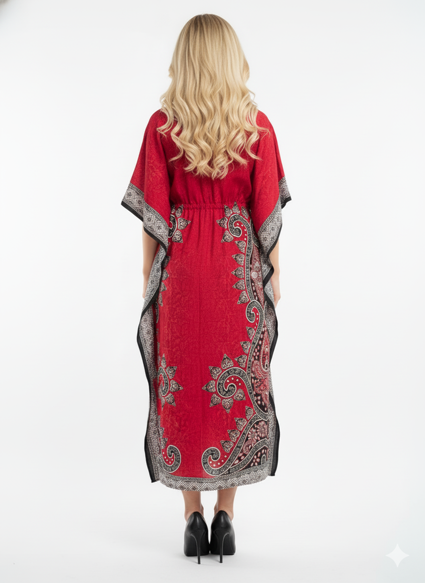 The Red & Black Central Paisley Kaftan — GLAMOURA-X