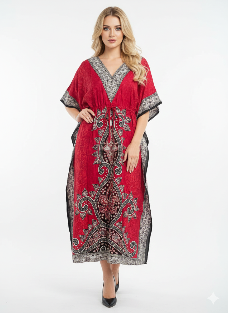 The Red & Black Central Paisley Kaftan — GLAMOURA-X