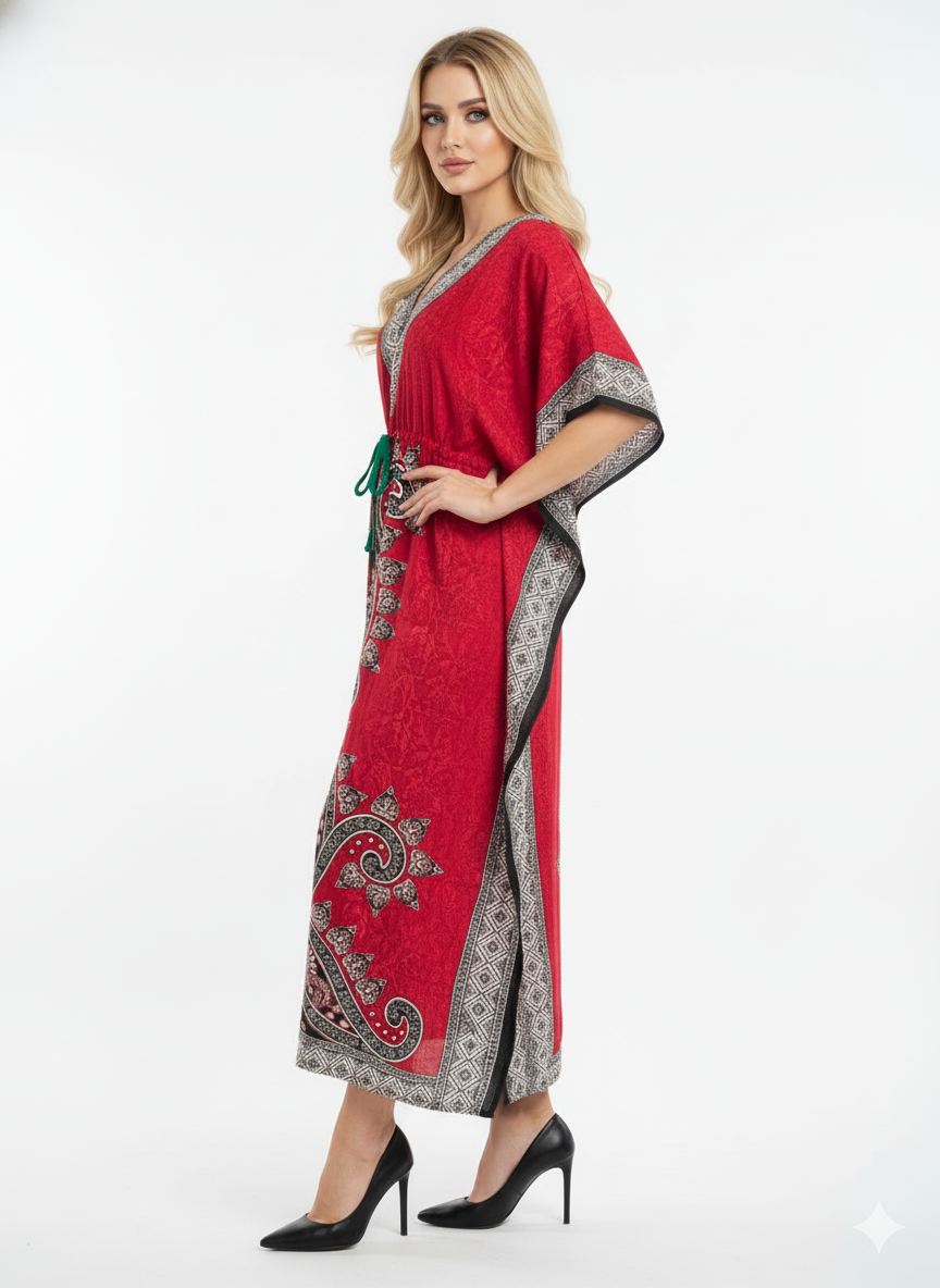 The Red & Black Central Paisley Kaftan — GLAMOURA-X
