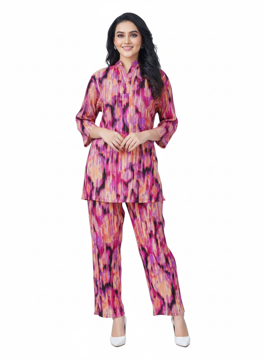 Glamoura X Fusion Ikat Printed Kurti Co-ord Set | Multicolor Modest Resort Wear