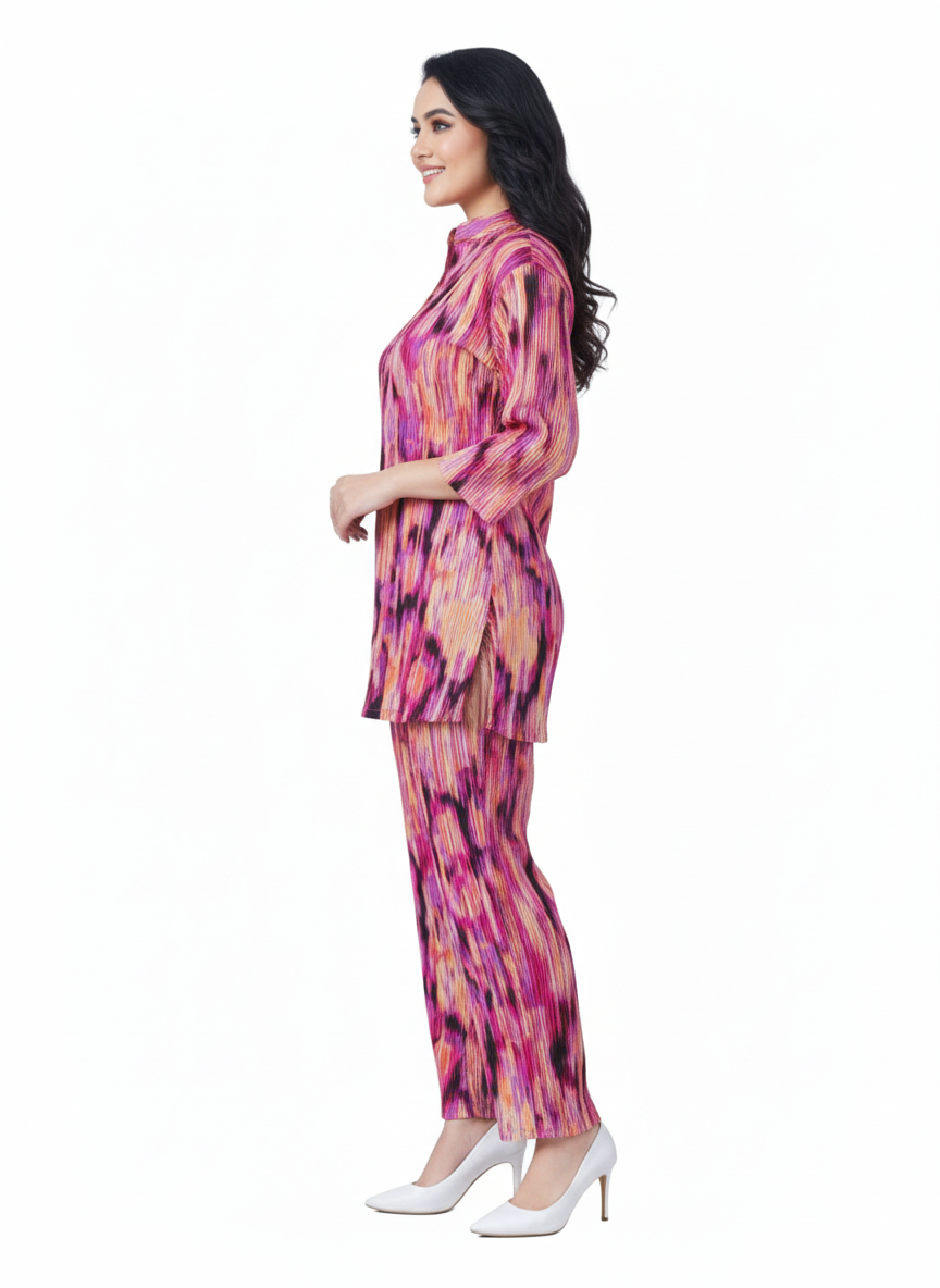 Glamoura X Fusion Ikat Printed Kurti Co-ord Set | Multicolor Modest Resort Wear