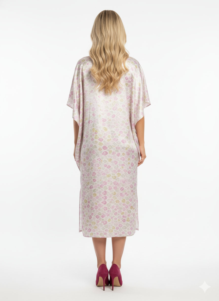 Chic Pastel Heart Print Satin Kaftan — GLAMOURA-X