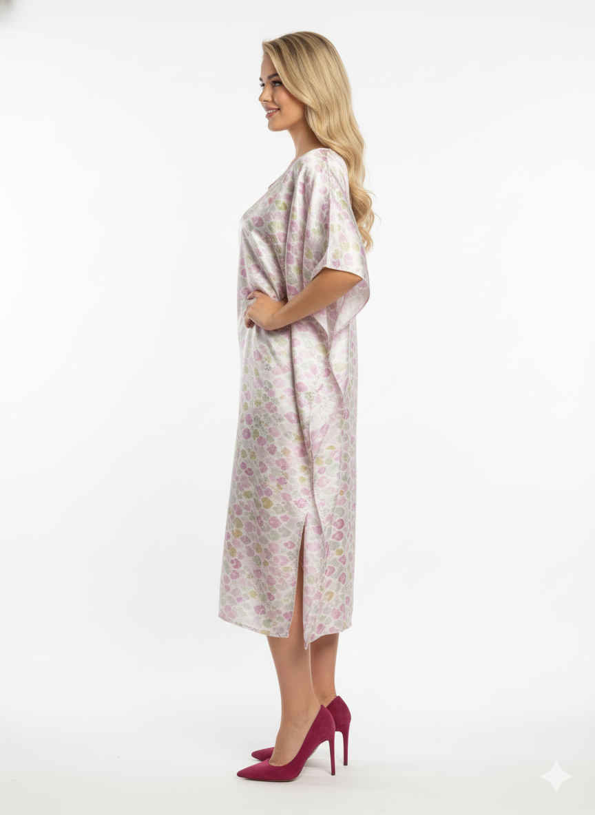 Chic Pastel Heart Print Satin Kaftan — GLAMOURA-X